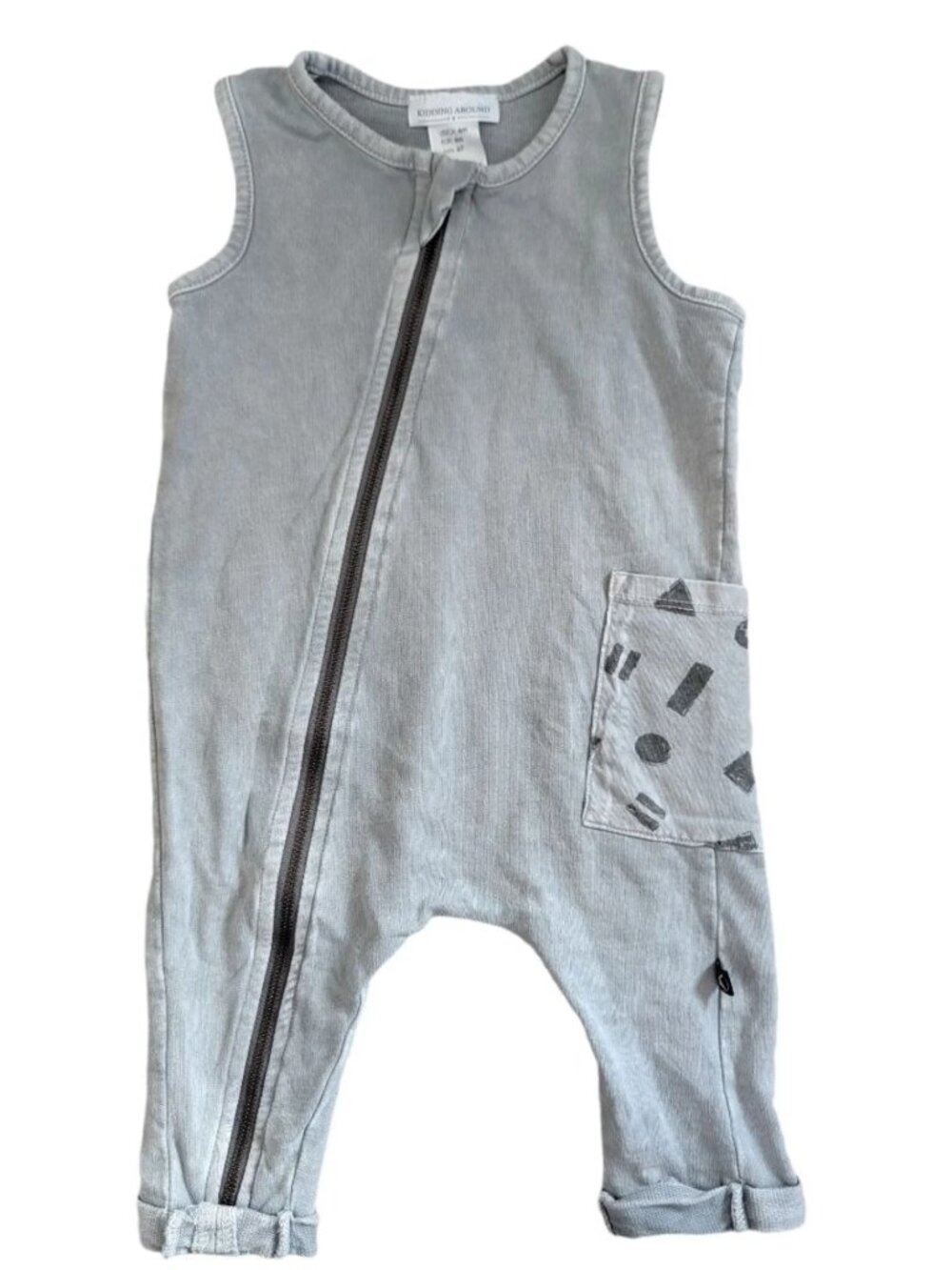 Kidding Around Grey Shape Sleeveless Zip Romper Fits 6-12m
